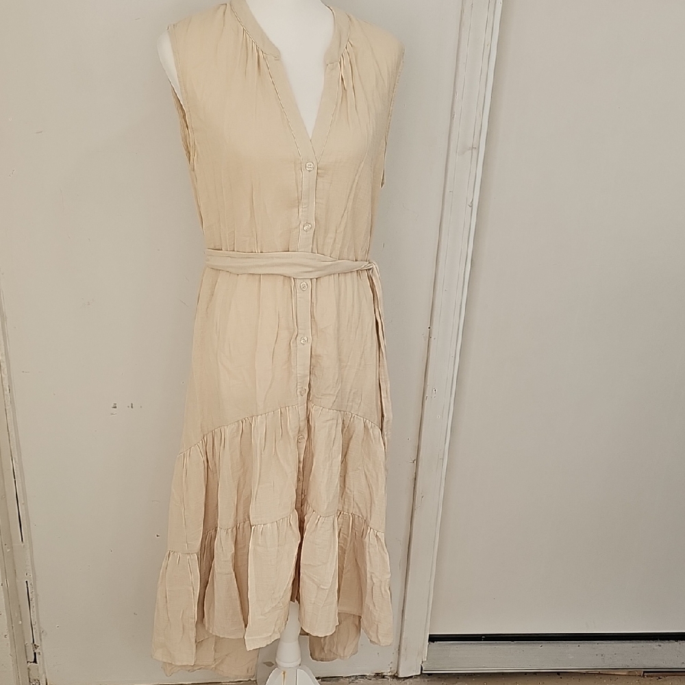 DREW Cream Button-Down Midi Dress